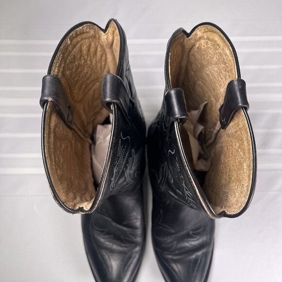 Vintage Black Leather Roper Cowboy Boots Men’s Size 8.5 3E Western Point Toe USA - Picture 7 of 13